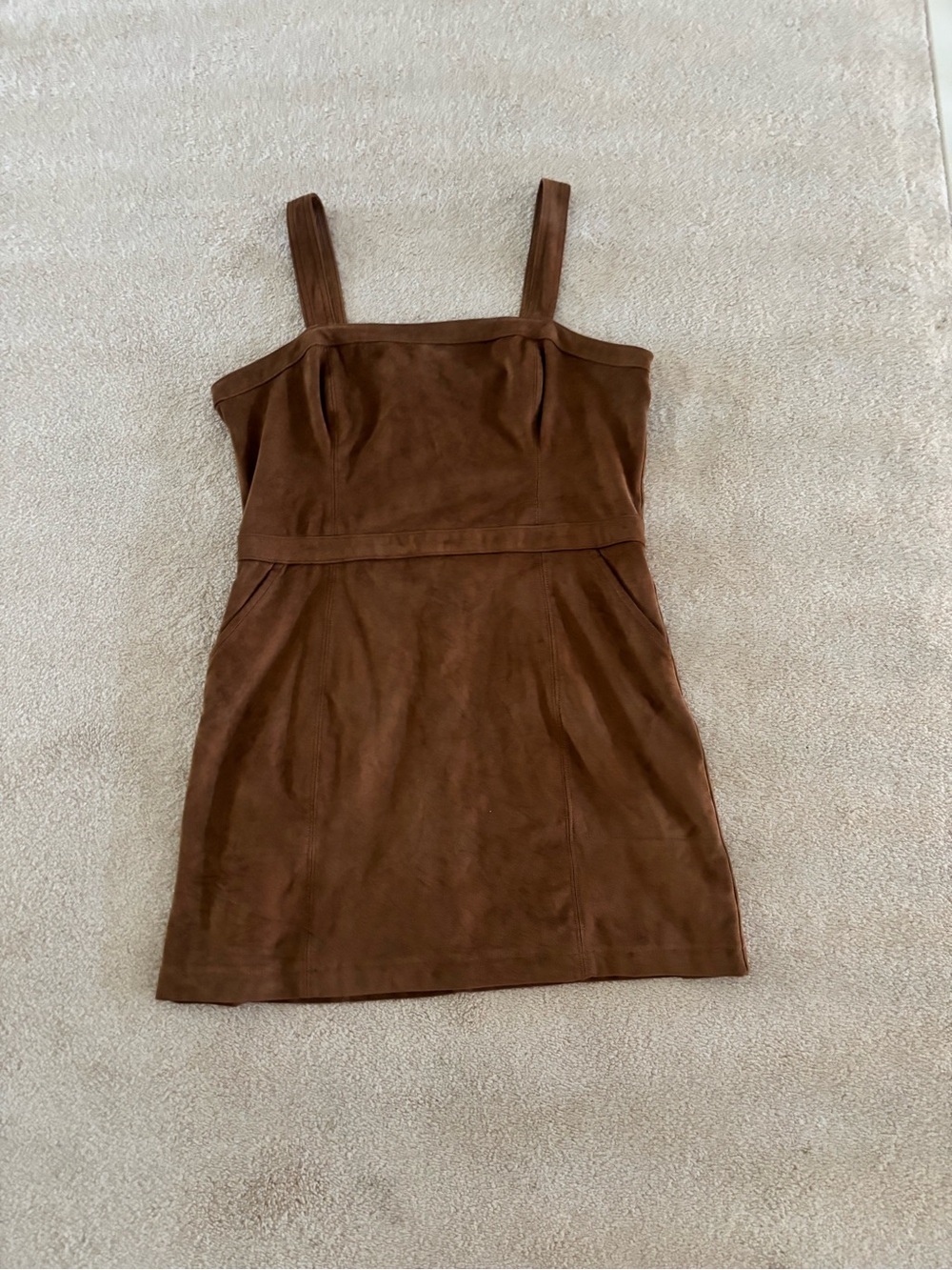 Abercrombie & Fitch Brown Faux Suede Mini Dress with Square Neck